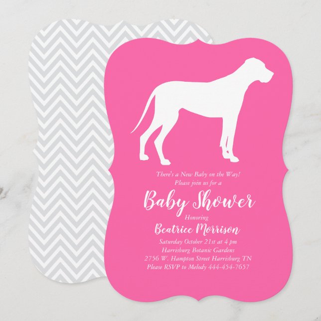 Great Dane Dog Baby Shower Pink Girl Invitation (Front/Back)