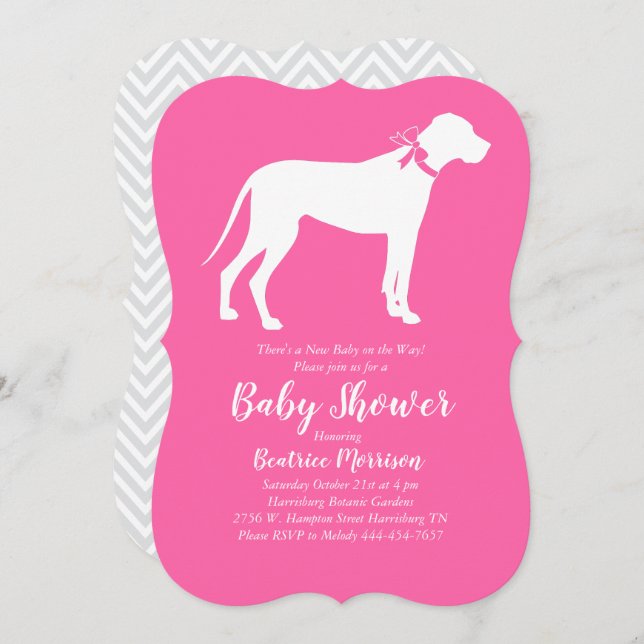 Great Dane Dog Baby Shower Pink Girl Invitation (Front/Back)