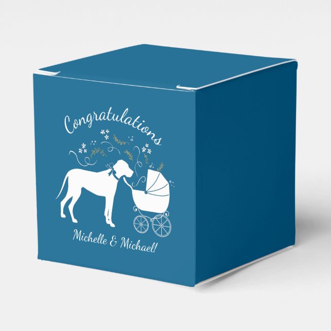 Great Dane Dog Baby Shower Puppy Blue Boy Favour Box (Front Side)