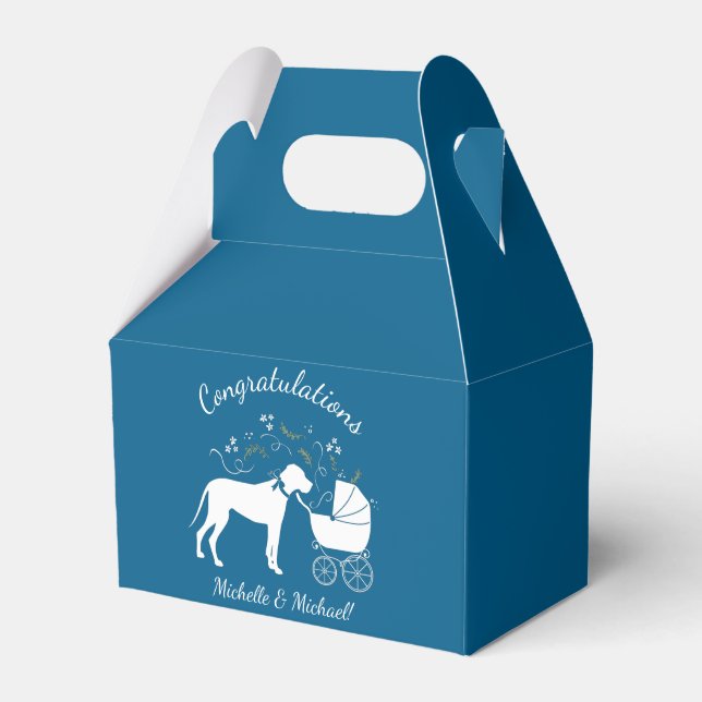 Great Dane Dog Baby Shower Puppy Blue Boy Favour Box (Front Side)