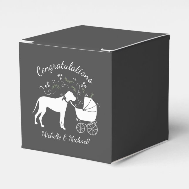 Great Dane Dog Baby Shower Puppy Grey Favour Box (Front Side)