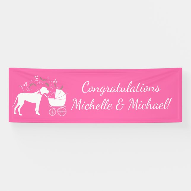 Great Dane Dog Baby Shower Puppy Pink Girl Banner (Horizontal)