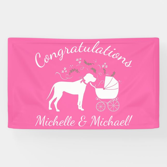 Great Dane Dog Baby Shower Puppy Pink Girl Banner (Horizontal)