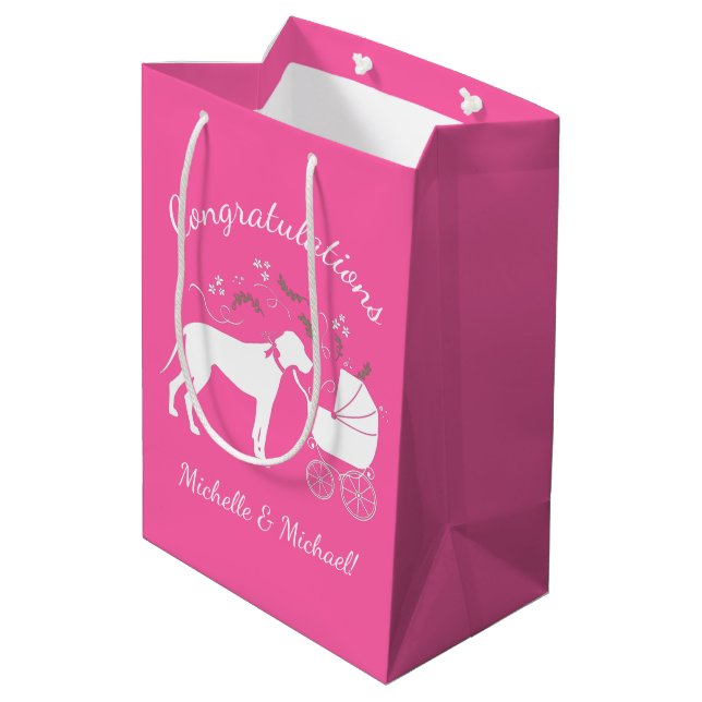 Great Dane Dog Baby Shower Puppy Pink Girl Medium Gift Bag (Back Angled)