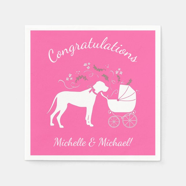 Great Dane Dog Baby Shower Puppy Pink Girl Napkin (Front)