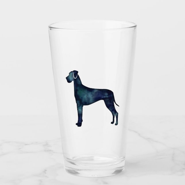 Great Dane  Dog Black Watercolor Silhouette Glass (Front)