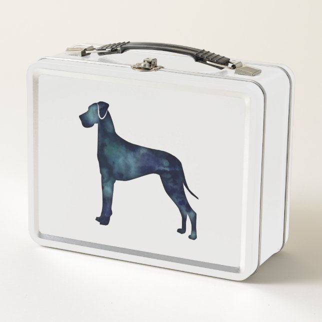 Great Dane  Dog Black Watercolor Silhouette Metal Lunch Box (Front)