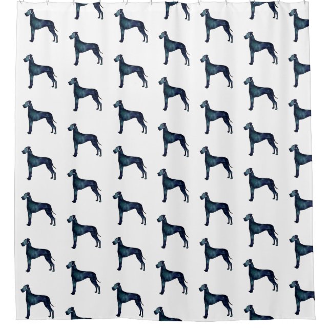 Great Dane  Dog Black Watercolor Silhouette Shower Curtain (Front)