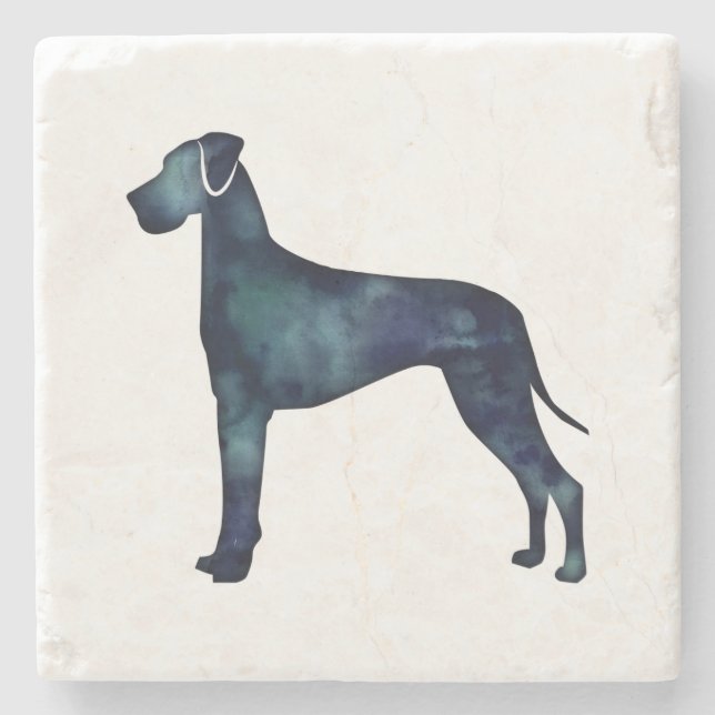 Great Dane  Dog Black Watercolor Silhouette Stone Coaster (Front)