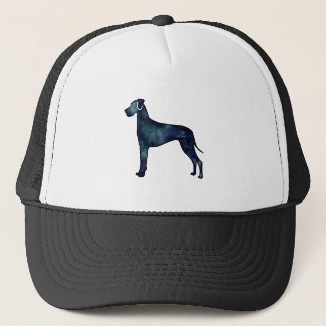 Great Dane  Dog Black Watercolor Silhouette Trucker Hat (Front)