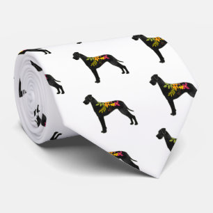 Great Dane Dog Breed Boho Floral Silhouette N Tie