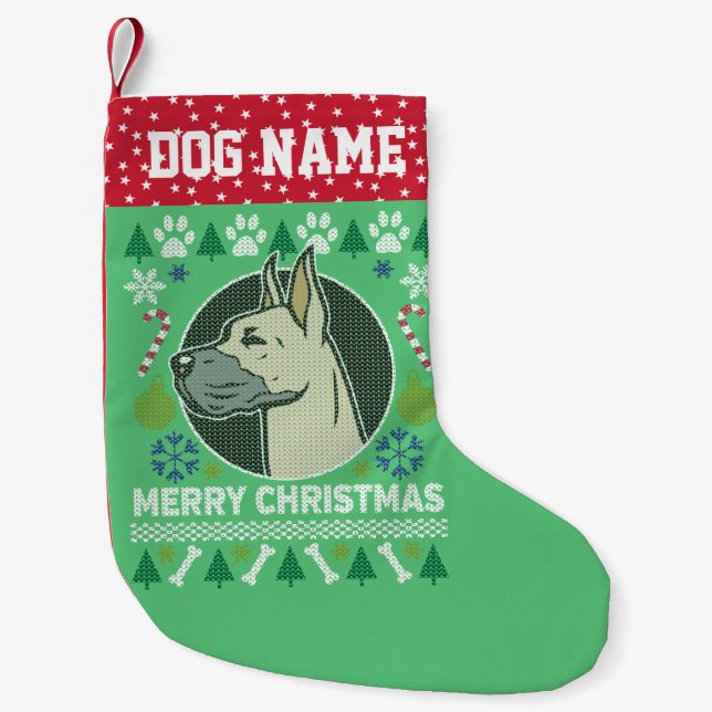 Great Dane Dog Breed Ugly Christmas Sweater Small Christmas Stocking (Front)