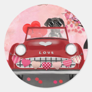 Great Dane Dog Car with Hearts Valentine's  Classic Round Sticker