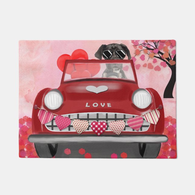 Great Dane Dog Car with Hearts Valentine's  Doormat (Front)