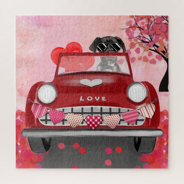 Great Dane Dog Car with Hearts Valentine's  Jigsaw Puzzle (Vertical)