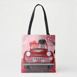 Great Dane Dog Car with Hearts Valentine's Tote Bag