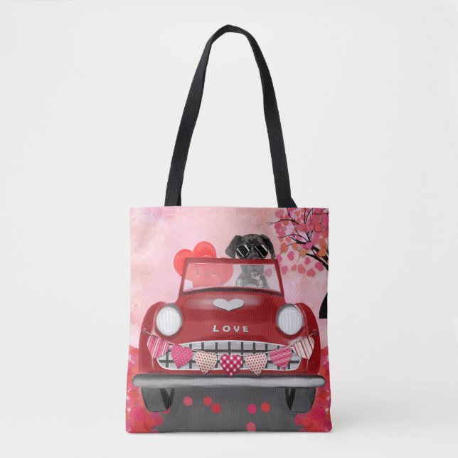 Great Dane Dog Car with Hearts Valentine's  Tote Bag (Front)