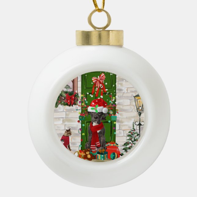 Great Dane Dog Christmas  Ceramic Ball Christmas Ornament (Front)