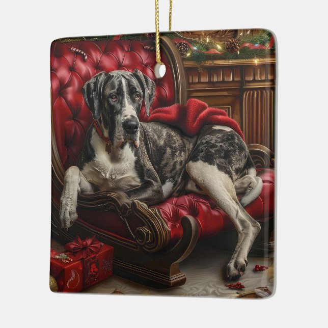 Great Dane Dog Christmas Festive Ceramic Ornament (Left)