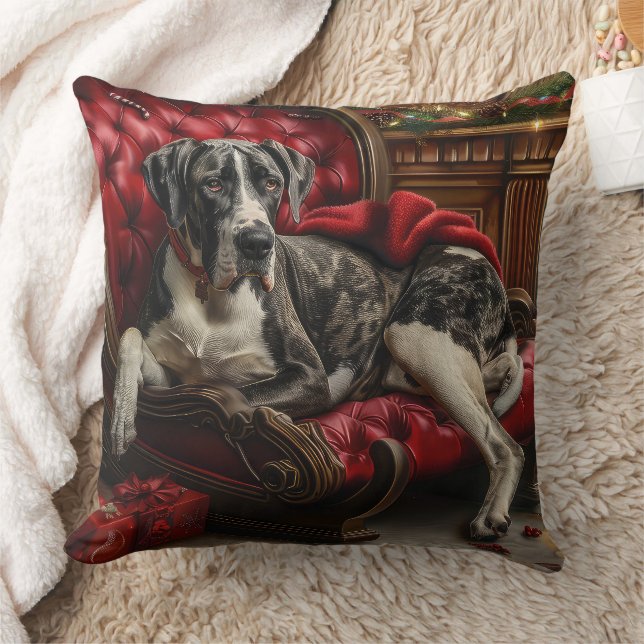 Great Dane Dog Christmas Festive Cushion (Blanket)