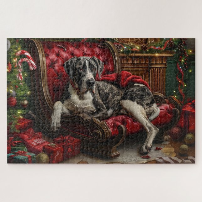 Great Dane Dog Christmas Festive Jigsaw Puzzle (Horizontal)