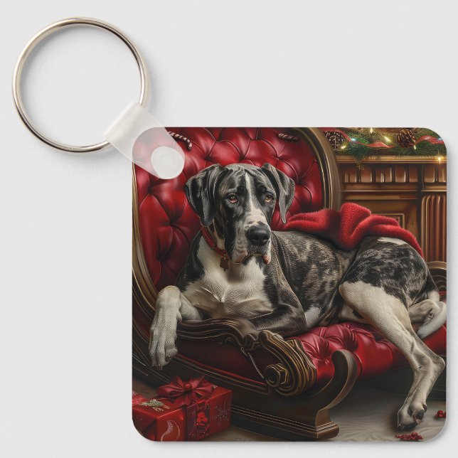 Great Dane Dog Christmas Festive Key Ring (Front)