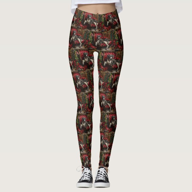Great Dane Dog Christmas Festive Leggings (Front)