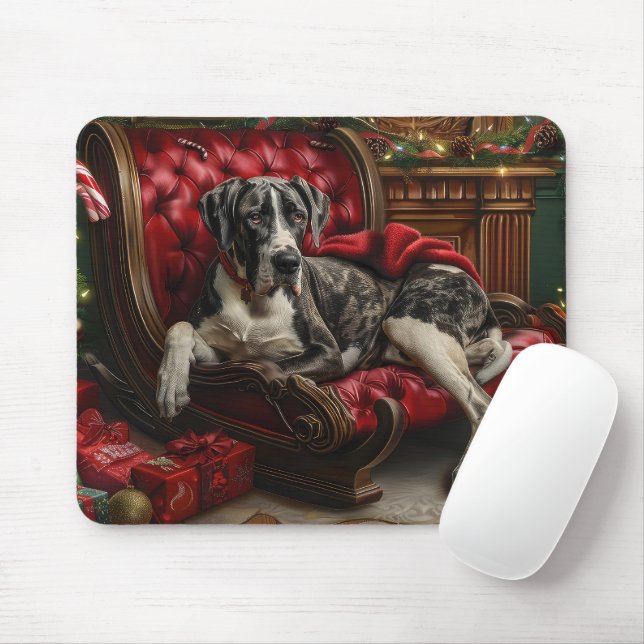 Great Dane Dog Christmas Festive Mouse Mat (With Mouse)