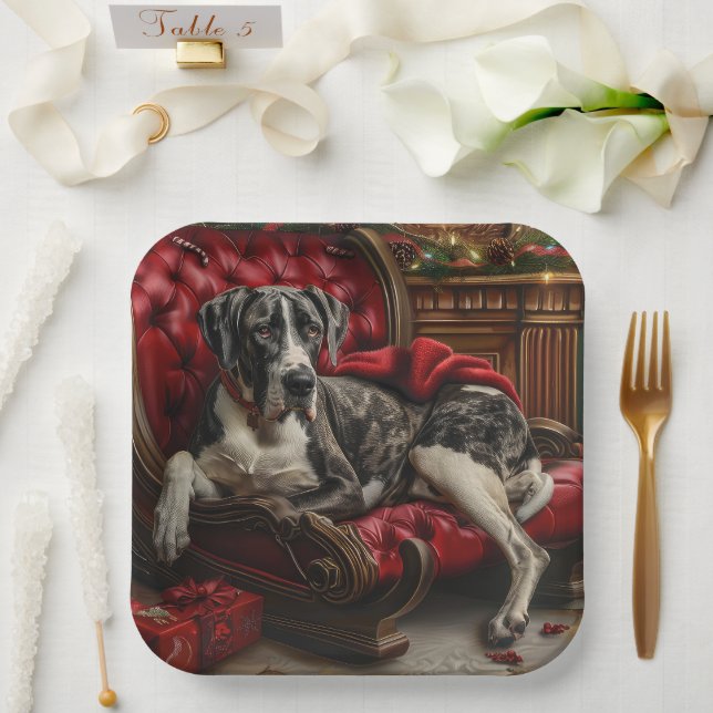 Great Dane Dog Christmas Festive Paper Plate (Wedding)