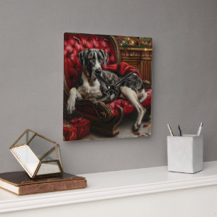 Great Dane Dog Christmas Festive Square Wall Clock