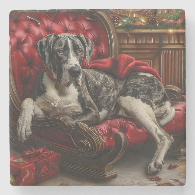 Great Dane Dog Christmas Festive Stone Coaster (Front)