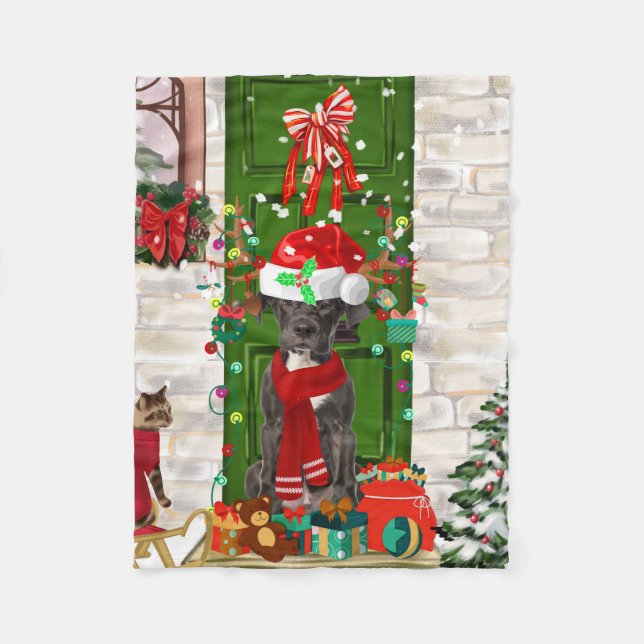Great Dane Dog Christmas   Fleece Blanket (Front)