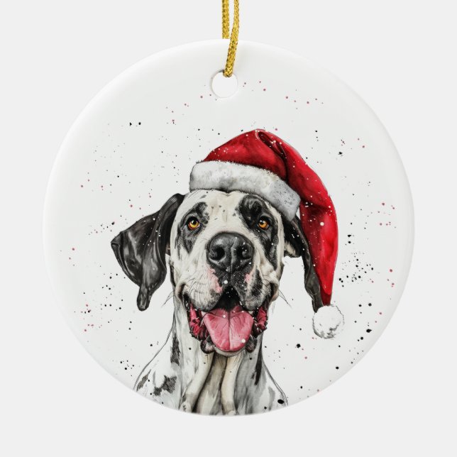 Great Dane Dog Christmas Personalized Ceramic Tree Decoration (Front)
