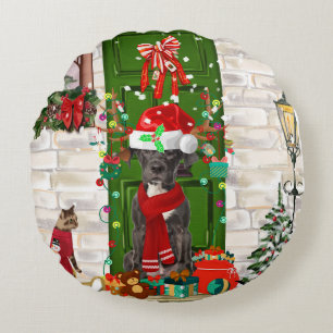 Great Dane Dog Christmas Round Cushion
