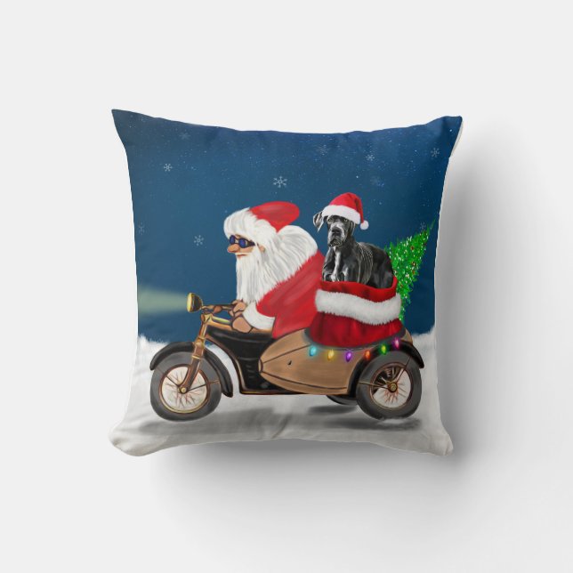 Great Dane dog Christmas Santa Claus  Cushion (Front)