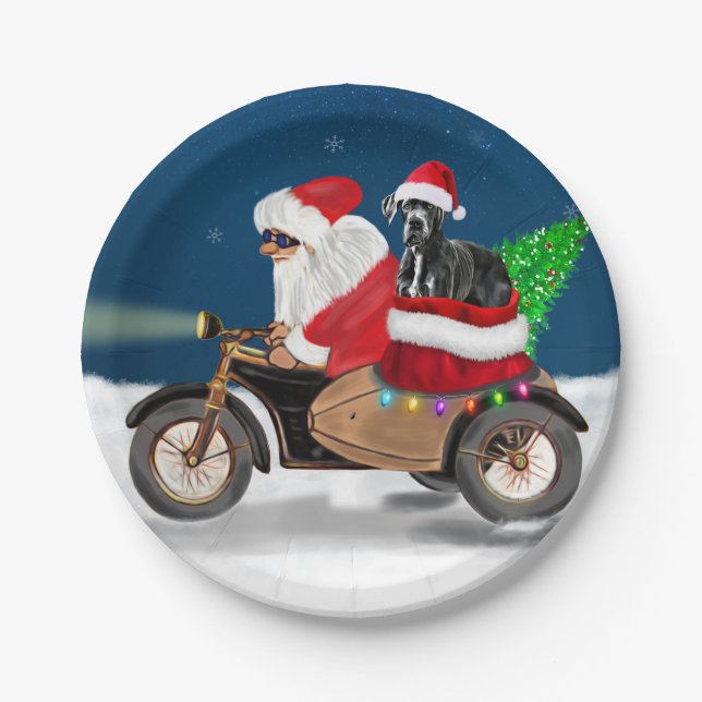 Great Dane dog Christmas Santa Claus   Paper Plate (Front)