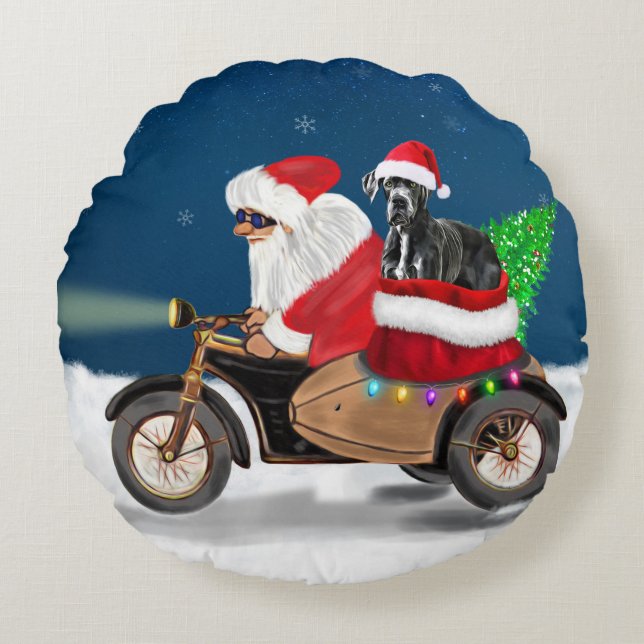 Great Dane dog Christmas Santa Claus  Round Cushion (Front)