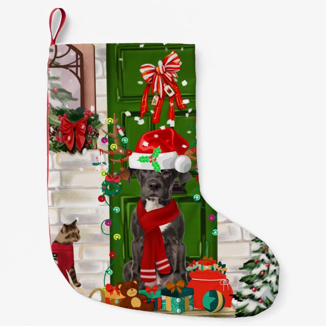 Great Dane Dog Christmas  Small Christmas Stocking (Front)