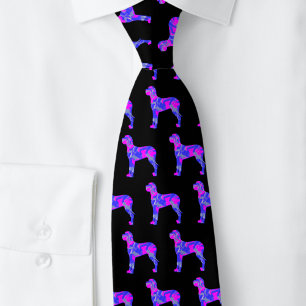 Great Dane Dog Cute Pink Silhouette Black Neck Tie