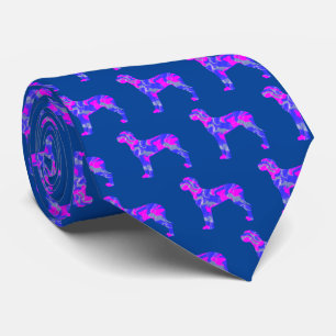 Great Dane Dog Cute Pink Silhouette Blue Neck Tie
