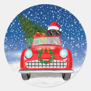 Great Dane Dog Driving Car In Snow Christmas   Classic Round Sticker