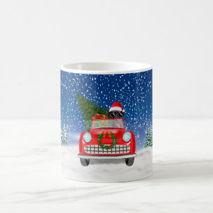 Great Dane Dog Driving Car In Snow Christmas Coffee Mug