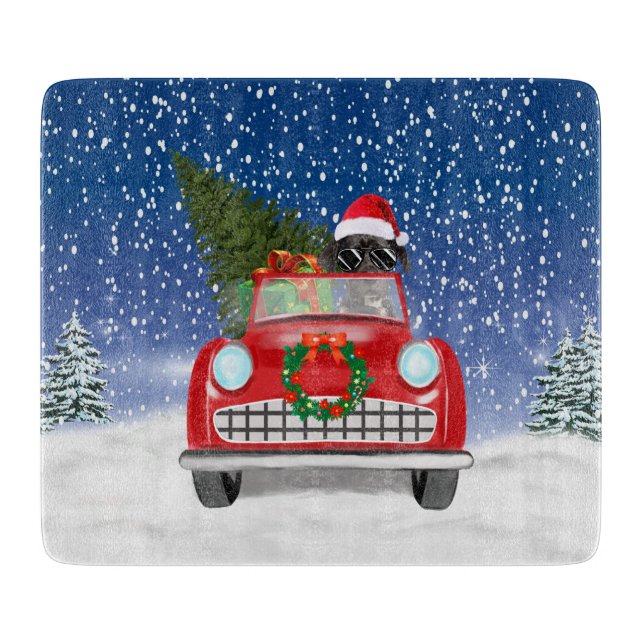 Great Dane Dog Driving Car In Snow Christmas Cutting Board (Front)