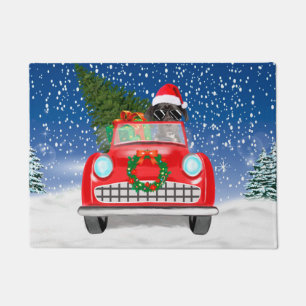 Great Dane Dog Driving Car In Snow Christmas   Doormat