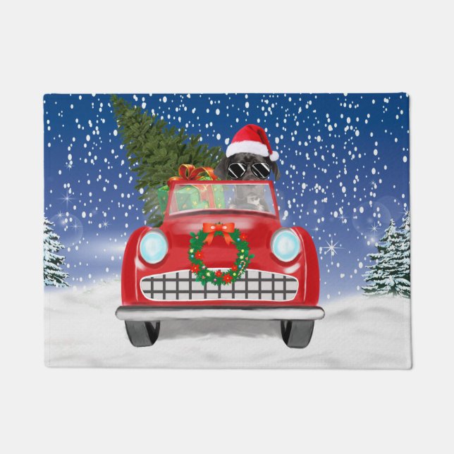 Great Dane Dog Driving Car In Snow Christmas   Doormat (Front)