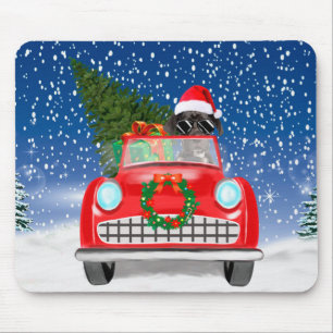 Great Dane Dog Driving Car In Snow Christmas Mouse Mat