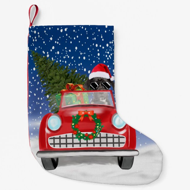 Great Dane Dog Driving Car In Snow Christmas Small Christmas Stocking (Front)