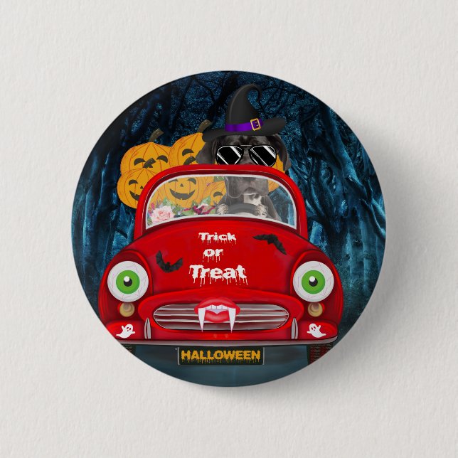 Great Dane Dog Driving Car Scary Halloween  6 Cm Round Badge (Front)