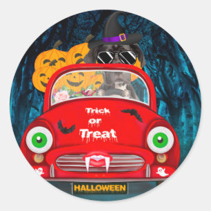 Great Dane Dog Driving Car Scary Halloween  Classic Round Sticker