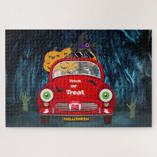 Great Dane Dog Driving Car Scary Halloween Jigsaw Puzzle (Horizontal)